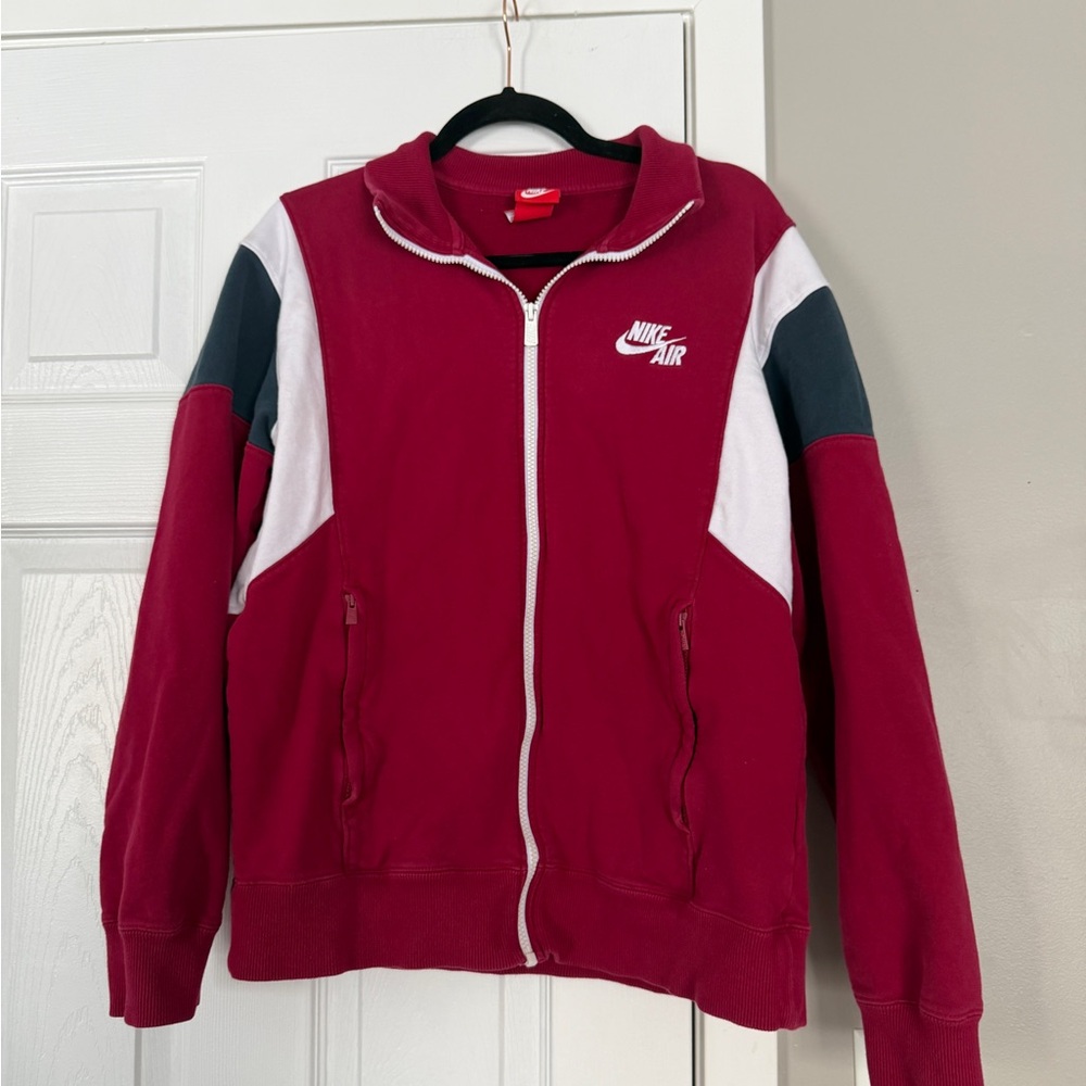 Nike Air Red Full Zip Embroidered Logo Sweatshirt Top
